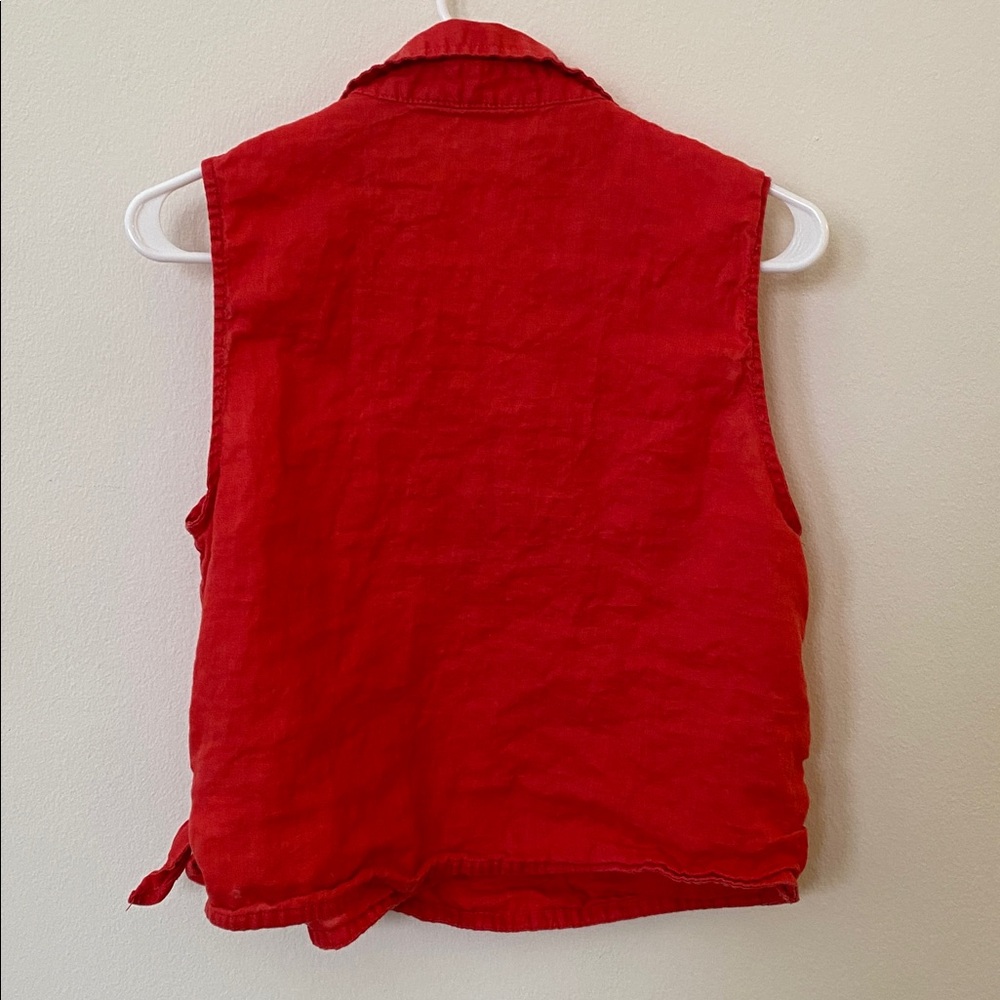 100% Linen Cynthia Rowley Red Sleeveless Wrap Top with Side Tie - Picture 6 of 9